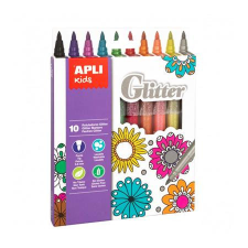 Filctoll készlet, 3,8 mm, csillámos, APLI Kids &quot;Markers Glitter&quot;, 10 különböző szín filctoll, marker