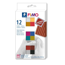 FIMO Gyurma, készlet, 12x25 g, égethető,  "Leather Effect" , 12 különböző szín süthető gyurma