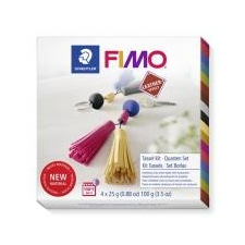 FIMO Gyurma készlet, 4x25 g, égethető, FIMO \"Leather Effect\", kulcstartó süthető gyurma