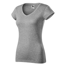Fit V-neck póló női sötétszürke melírozott XS női póló