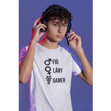  Fiú, lány, gamer fehér póló egyedi ajándék