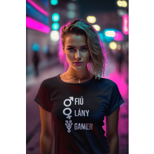  Fiú, lány, gamer fekete póló egyedi ajándék