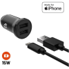 Fixed 2× USB kimenet + USB/Lightning kábel, 1 m, MFi, 15 W, Smart Rapid Charge, fekete (FIXCC15N-2UL-BK)