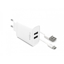 Fixed Set mains charger with 2xUSB output and USB/USB-C cable, 1 meter, 15W Smart Rapid Charge Fehér mobiltelefon kellék