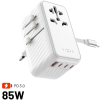 Fixed Voyager Travel GaN PD 85W EU UK és USA/AUS számára 4x USB-C és 1x USB, fehér