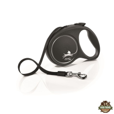 Flexi Black Design szalagos automata póráz L 5m 50kg-ig ezüst nyakörv, póráz, hám kutyáknak