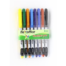 FLEXOFFICE Tűfilc készlet, 0,3 mm, "FL01", 8 különböző szín filctoll, marker