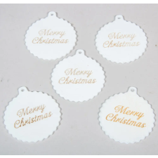  Fodros kör Merry Christmas fehér 6cm 5db-os dekorációs kellék