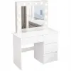 Fodym FEHÉR Sminkasztal kozmetikai tükörrel, LED-es világítással, modern loft stílusú, 90 cm