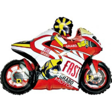  Fólia lufi, mini forma, motor, piros, kb.30-35cm party kellék