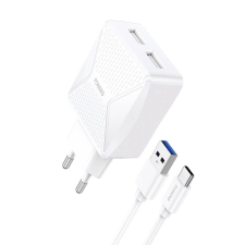 Foneng EU35 2x USB-A hálózati töltő + USB-C kábel - Fehér (5V / 2.4A) mobiltelefon kellék
