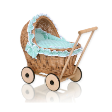 Fonott babakocsi menta színű ágyneművel és puha béléssel CHIARA - natúr játék babakocsi