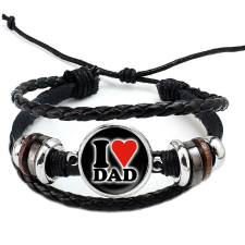 Fonott, dizájnbőr uniszex állítható 'I Love Dad' feliratú karkötő karkötő