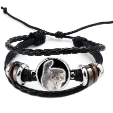  Fonott, dizájnbőr uniszex állítható mérges cicás karkötő, feliratozható karkötő