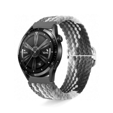 Fonott szövet légátersztős óraszíj - okosóra univerzális pótszíj 20mm - Fekete-Fehér okosóra kellék