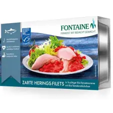 FONTAINE Fontaine hering bio paradicsomszószban 200 g reform élelmiszer