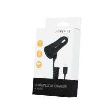 Forever 2xUSB-A Autós töltő + Lightning kábel 1m - Fekete (FE434449) mobiltelefon kellék
