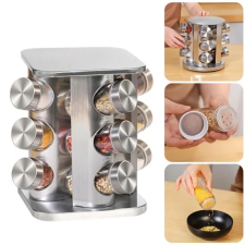  Forgó fűszertartó állvány 12 üveggel – praktikus és modern konyhai kiegészítő papírárú, csomagoló és tárolóeszköz