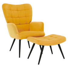  Fotel lábtartóval, sárga Velvet szövet/fekete, HABEN bútor