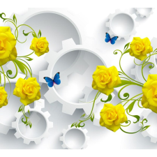  Fotótapéta, Sárga rózsák és pillangók, 300 x 200 cm tapéta, díszléc és más dekoráció