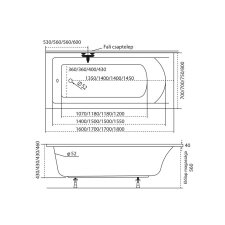  Fresh egyenes akril kád 180x80 kád, zuhanykabin