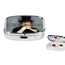  FRI.18269 Gyógyszeres fémdoboz 2 fakkos, 5,1x1,8x3,6cm, Giuseppe Verdi konyhai eszköz