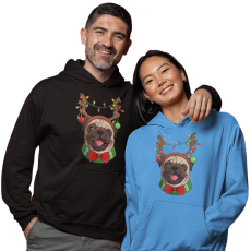Fruit of the Loom, Kariban Karácsonyi Pug - Unixes Kapucnis Pulóver