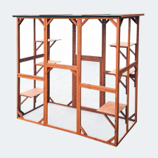 Fudajo Kültéri macskaház ketrec 6 platformmal fenyőfa 180x88x169 cm 52202 szállítóbox, fekhely macskáknak