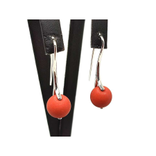  Fülbevaló matt golyó jáspis vörös ívelt lógó 10mm fülbevaló