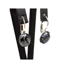 Fülbevaló ovális hópeh obszidián zár fém keret 10x14mm fülbevaló