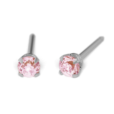Fülbevaló - Rózsaszín Cubic Cirkónia - natúr szín 3mm fülbevaló