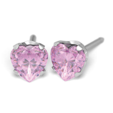  Fülbevaló - rózsaszín szív - cirkónia - natúr szín fülbevaló