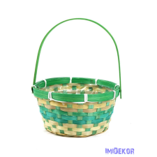  Füles kerek bambusz kosár 20cm - Zöld dekorációs kellék