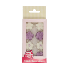 Funcakes cukor virágdísz,lila és fehér virágok sütés és főzés
