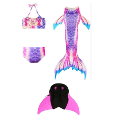  Fürdőruha szett sellő 4 darabos modell, fürdőruha farokkal, lila/piros/kék, 130 cm