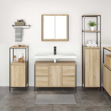  Fürdőszoba bútor szett fiókkal 3 pcs Sonoma tölgy és Fekete fürdőszoba bútor