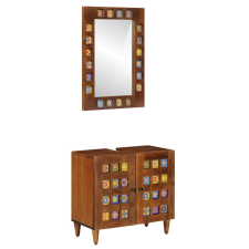  Fürdőszoba bútor szett tárolóval 2 pcs Dió Tömör Mangófát fürdőszoba bútor
