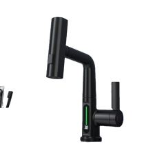  Fürdőszoba mosogató csaptelep, kihúzható, kortárs dizájn, fekete-B csaptelep