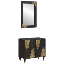  Fürdőszobai Szekrény Szett ajtóval 2 pcs Fekete Tömör Mangófát fürdőszoba bútor