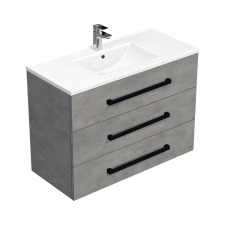 Fürdőszobaszekrény fekete fogantyúval és mosdókagylóval SAT Cube Way 100x71x46 cm betonszőnyeg CUBE46C1003BEMOD fürdőszoba bútor