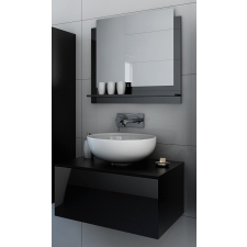 Furnitech Venezia Mode fürdőszobabútor + tükör + mosdókagyló + szifon - 60 cm (fényes fekete) fürdőszoba bútor