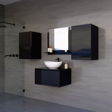 Furnitech Venezia S-22 fürdőszobabútor szett + mosdókagyló + szifon (magasfényű fekete) fürdőszoba bútor