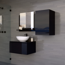 Furnitech Venezia S-2 fürdőszobabútor szett + mosdókagyló + szifon (magasfényű fekete) fürdőszoba bútor