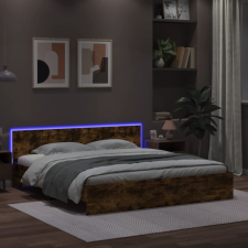 Füstös tölgy színű ágykeret fejtámlával és LED-del 200 x 200 cm ágy és ágykellék