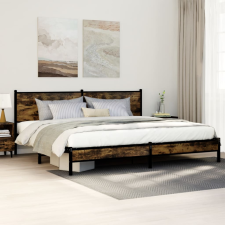 füstös tölgy színű fém ágykeret matrac nélkül 193 x 203 cm ágy és ágykellék
