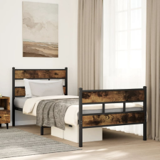 füstös tölgy színű fém ágykeret matrac nélkül 80 x 200 cm ágy és ágykellék