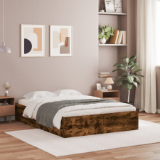  Füstös tölgyszínű szerelt fa ágykeret fiókokkal 120 x 200 cm ágy és ágykellék