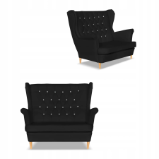  Gaja Karosszékes Kanapé, Ökológiai Bőr, Skandináv Stílus, Family Furniture, Fekete bútor