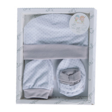  Gamberritos kiegészítő szett újszülötteknek 3 részes (sapka, kesztyű, kiscipő) pöttyös szürke 9723 babasapka, sál