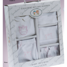 Gamberritos kiegészítő szett újszülötteknek 5 részes (sapka, kesztyű, nadrág, póló, előke) rózsaszín 10911 előke